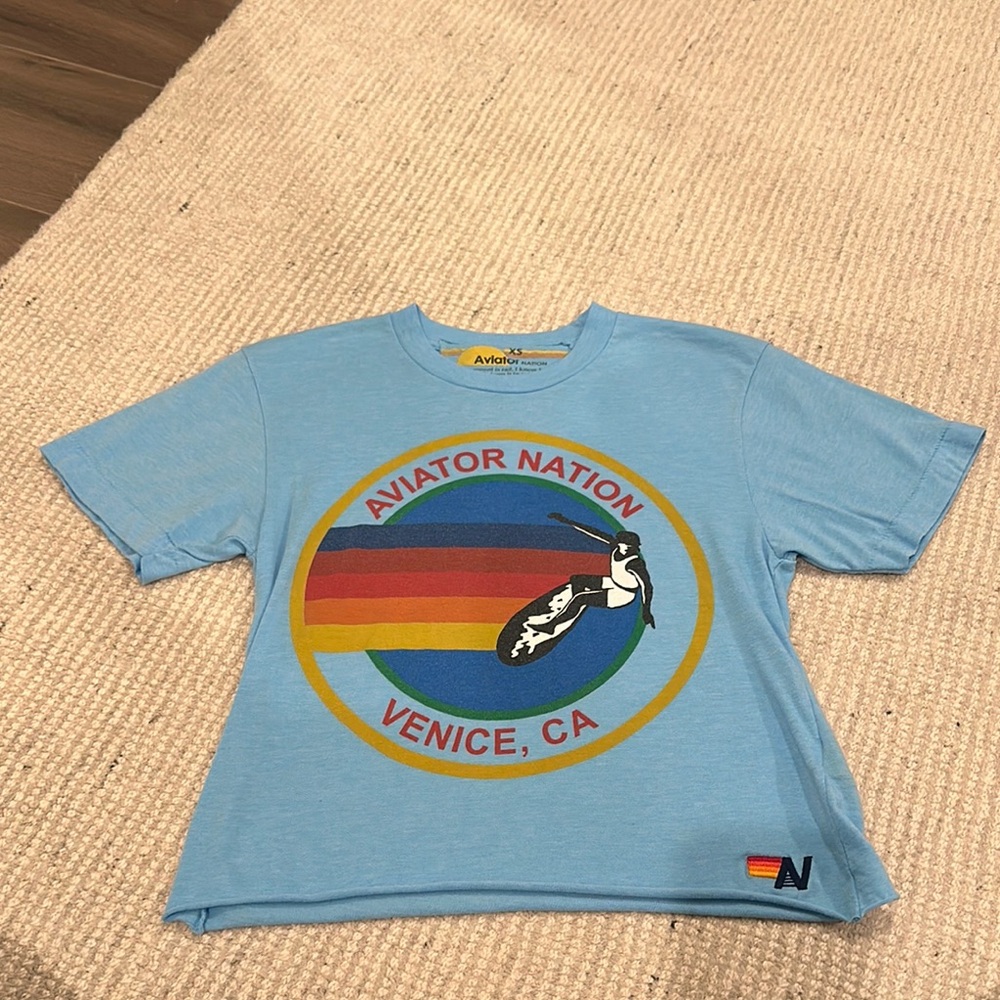 Aviator Nation Light Blue Rainbow Tee